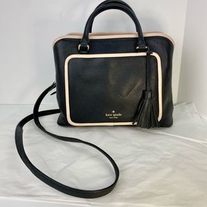 Kate Spade Ward Place Evangelie Satchel
Black Pebbled Leather Light Pink Accents
